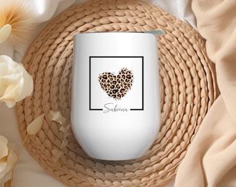 Thermal mug - leopard print - gift - to go - personalized