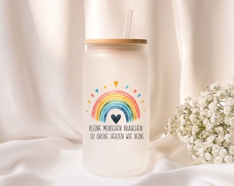 Iced coffee glass | Educator | Little people need a big heart like yours | Frosted glass | Gift | Personalized