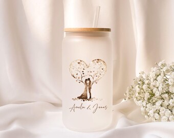 Iced coffee glass | Personalized | Couple - Engagement - Wedding | Frosted glass | Gift