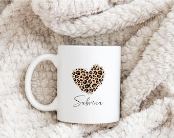 Mug - Heart - Leopard Print - Personalized - Gift -