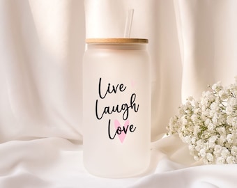 Iced Coffee Glass | Personalized | Frosted Glass | Live Laugh Love