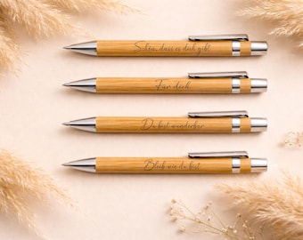 Personalized bamboo ballpoint pen with engraving – Sustainable wooden pen – Gift idea – your own text