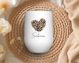 Thermo mug - heart - leopard - gift - to-go - personalized