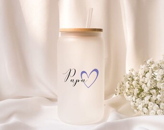 Iced coffee glass | Personalized | Frosted glass | Dad heart