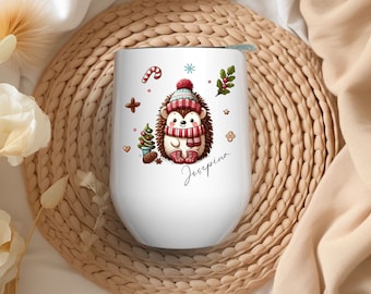 Thermo mug personalized with cute hedgehog motif