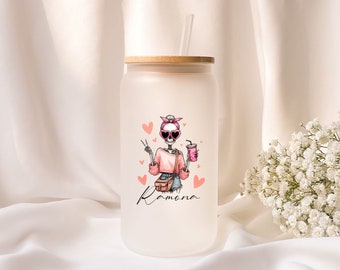 Iced coffee glass | Personalized | Frosted glass | Gift |