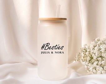 Iced coffee glass | Personalized | #besties | Frosted glass | Gift