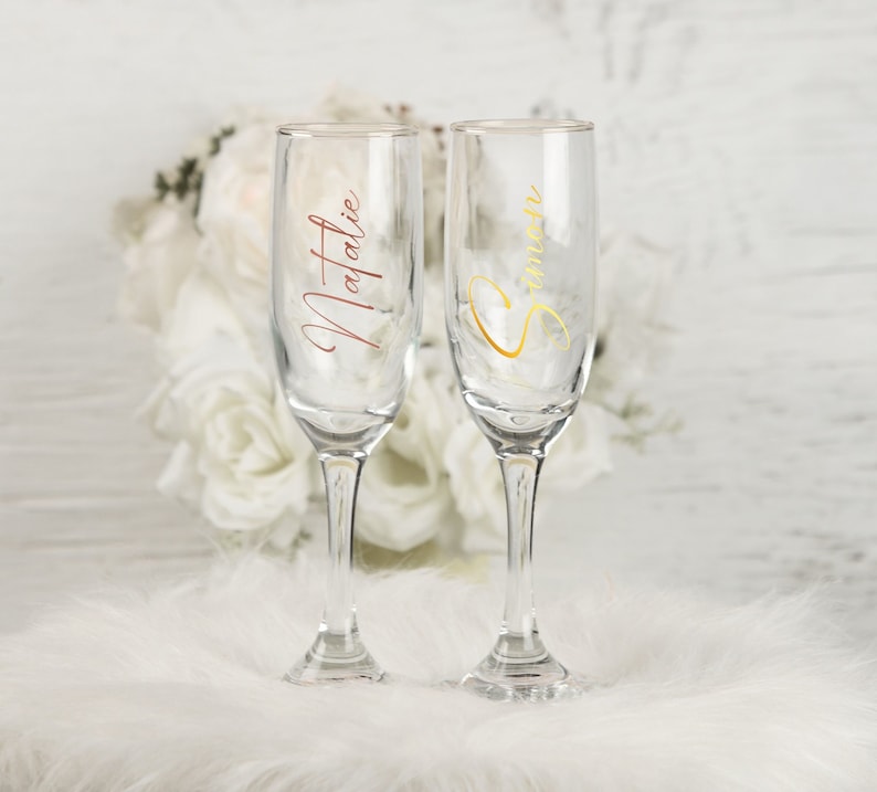 Personalisierte Aufkleber / Etiketten / Sticker zur Hochzeit / JGA / Taufe / Geburtstag / Feier für Sektglas / Weinglas / Glas Bild 1