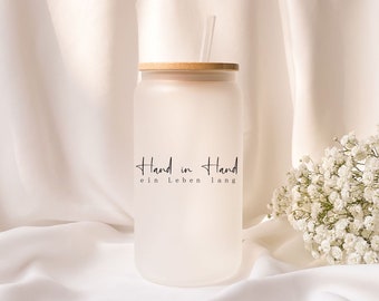 Iced coffee glass | Personalized | Hand in hand for a lifetime | Frosted glass | Gift