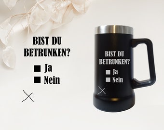 Laser engraved stainless steel beer mug - Are you drunk?