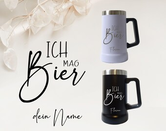 Laser Engraved Stainless Steel Beer Mug - I Like Beer - Personalized