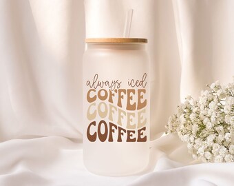 Iced coffee glass | Personalized | Frosted glass | always iced coffee