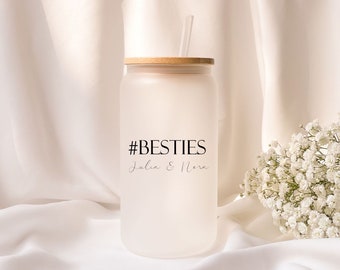 Iced coffee glass | Personalized | #besties | Frosted glass | Gift