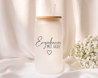 Iced coffee glass | Teacher with heart | Milk glass | Gift | Personalized