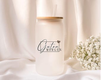 Iced coffee glass | Heart | Good morning | Leopard | Frosted glass | Gift | Personalized - ToGo - Vacation - Summer - Cocktail
