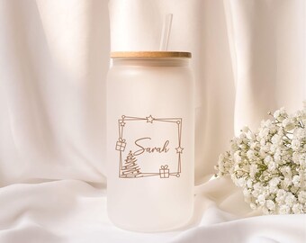 Iced coffee glass | Personalized | Frosted glass | Gift | Winter | Christmas