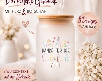 Personalized iced coffee glass with name and design for a preschool teacher | Thank you for the wonderful time | Frosted glass | Gift | Best Preschool Teacher