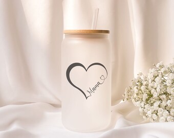 Iced coffee glass | Mom in my heart | Personalized | Frosted glass | Gift |