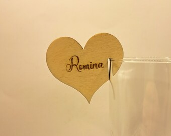 Glass pendants, place cards for wine/champagne glasses