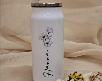 Personalized thermos flask with folding straw - 350 ml - stainless steel - sports - to-go - kindergarten - school - leisure - fitness - motif