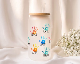 Iced coffee glass | Handprints | Frosted glass | Gift | Teacher | Personalized