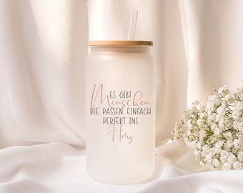Iced coffee glass | Heartfelt person | Frosted glass | Gift | Personalized