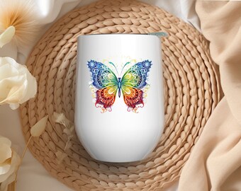 Personalized Thermo Mug - Colorful Butterfly - 350 ml - Lid - Stainless Steel