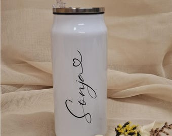 Personalized thermos flask with folding straw - 350 ml - stainless steel - sports - to-go - kindergarten - school - leisure - fitness - motif