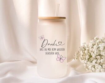 Iced coffee glass | Teacher | Thank you for helping me grow | Frosted glass | Gift | Personalized