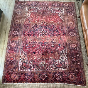 Persian rug 8x11, Oversize antique rug 8x11, Heriz area rug 8x11, Afghan area rug, Vintage 8x11 living rug turkish wool