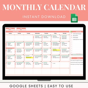 Editable Monthly Calendar: Google Sheets Task Planner (Digital Download)