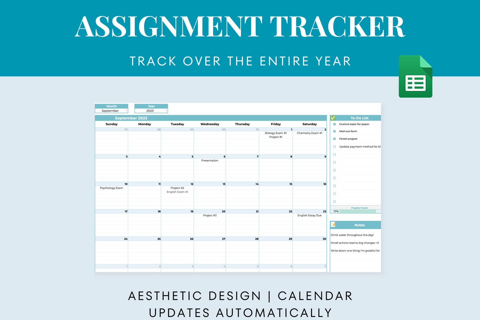 Google Sheets Assignment Tracker: Student Planner Template (digital ...