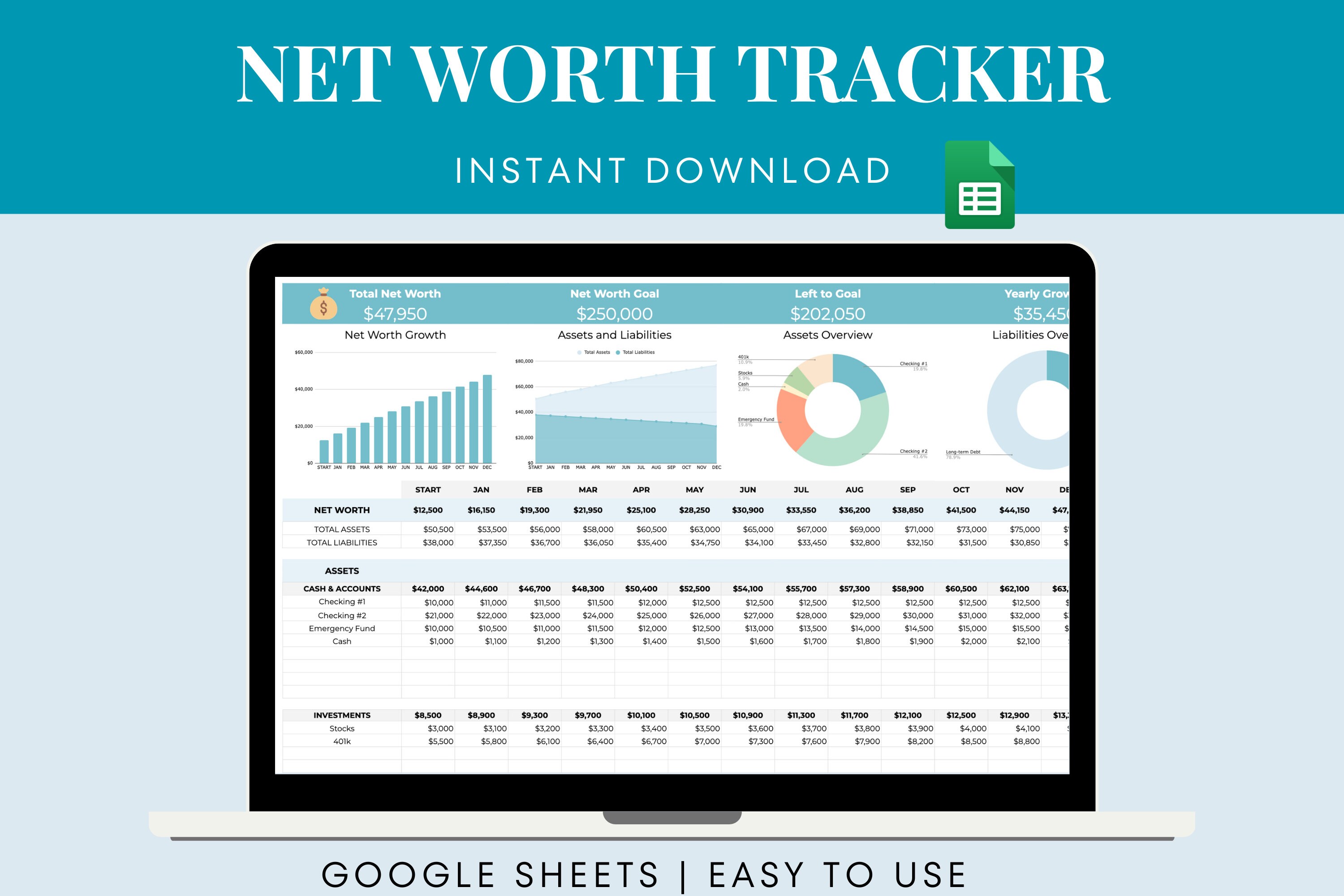 Net Worth Tracker Spreadsheet Template for Google Sheets Net Worth ...