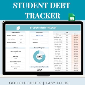 Student Loan Debt Payment Tracker Template for Google Sheets | Debt Payment Google Sheet | Student Loan Payment | Student Debt Tracker