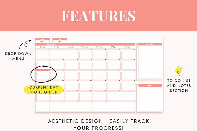 Monthly Digital Calendar 2023 Google Sheets Todo List Editable Task