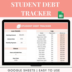 Student Debt Tracker | Student Loan Debt Payment Tracker Template for Google Sheets | Debt Payment Google Sheet | Student Loan Payment |