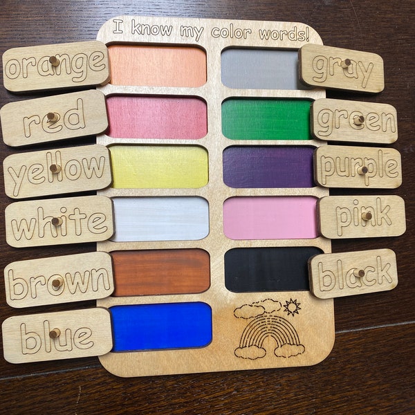 Color Puzzle, Enhance Your Child's Learning, Teaching Colors, Color Words, Sight Words, Preschool, Kindergarten, Homeschool, Laser-Cut Wood