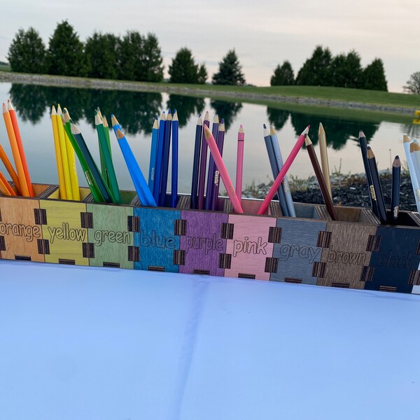 Crayon Organizer Bin Caddy Teaching Colors, Color Words, Sight Words, Preschool, Kindergarten, Homeschool, Laser-Cut Wood