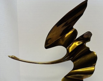 Vintage Brass Bird Sculpture: Mid-Century Modern Art Deco Style