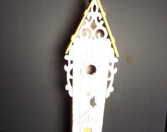 Large White Distressed Wooden Birdhouse – Single Entry Cottage Style – 19” Tall - "Slim"