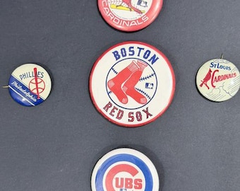 Vintage MLB Baseball Button Lot – Boston Red Sox, St Louis Cardinals, Chicago Cubs & Philadelphia Phillies