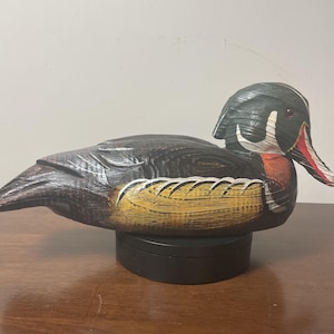 Vintage Hand-Carved, Hand-Painted Wooden Duck Decoy - Wood Duck