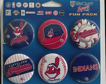 Vintage Cleveland Indians WinCraft Sports Fun Pack – 6 Chief Wahoo MLB Pinback Buttons on Original Card
