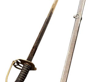 CSA Officer’s Dress Sword Replica– Ornamental Etching, Brass Handle, with Scabbard – 37” Long