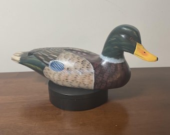 Vintage Hand-Carved, Hand-Painted Wooden Duck Decoy - Rouen Clair