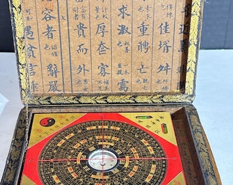 Vintage Chinese Feng Shui Luo Pan Compass: Astrology Lunar Calendar, Original Box