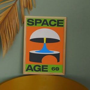 Cartel digital vintage de la era espacial de los años 60
