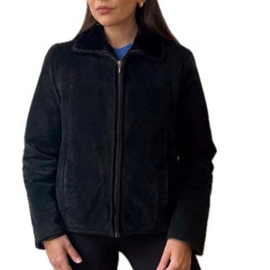 Vintage sherling jacket, sherling coat 90s, 90s leather jacket, vintage leather jacket, vintage sports coat, 90s minimalist fashion