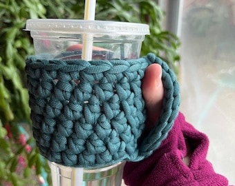 MOTIF de pochette pour boisson chaude ou glacée, pochette pour tasse, tasse confortable, pochette pour café, tasse confortable au crochet, pochette pour tasse avec anse, réutilisable, fait main, PDF