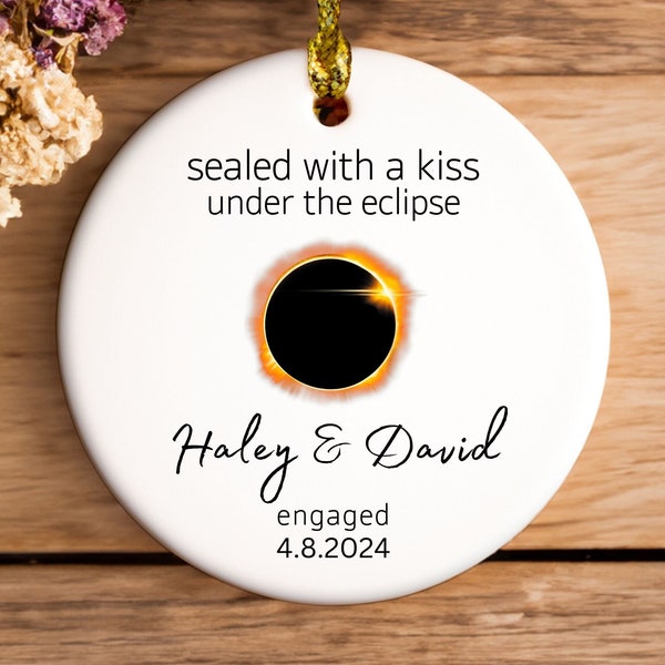 Personalized Solar Eclipse Engagement Ornament Gift for Couple | Custom Solar Eclipse 2024 Keepsake Christmas Ornament for Engaged Couple